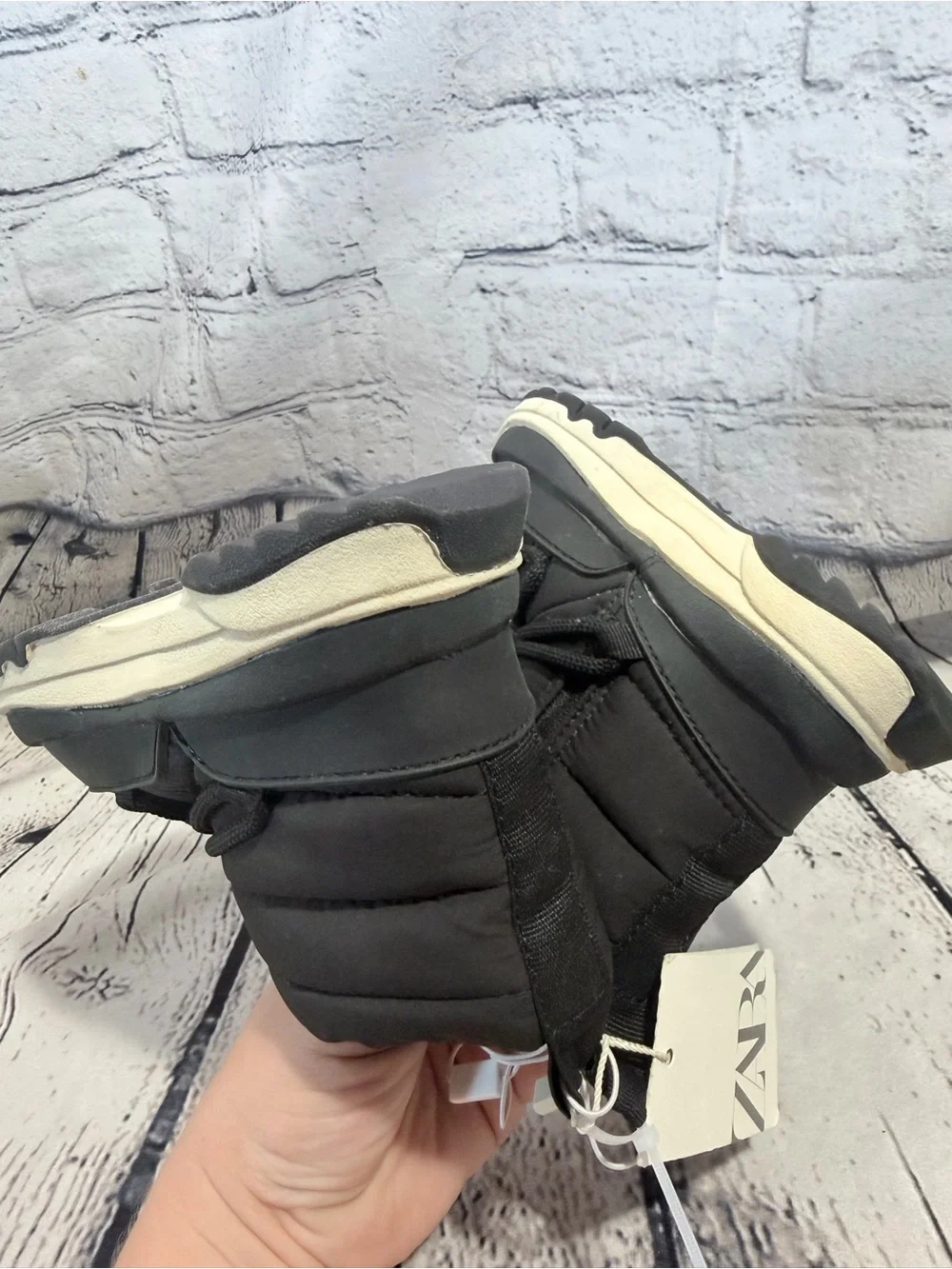 Zara Black Kids Snow Boots with Cream Trim